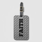 黒い信仰のはっきりした単語を含む鋼の背景 ラゲッジタグ (正面縦)