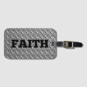 黒い信仰のはっきりした単語を含む鋼の背景 ラゲッジタグ (正面横)
