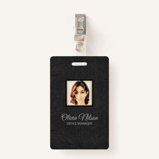 黒い偽の革 バッジ (正面クリップ)