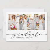 黒い優美な台本3枚の写真卒業 案内状 (正面)