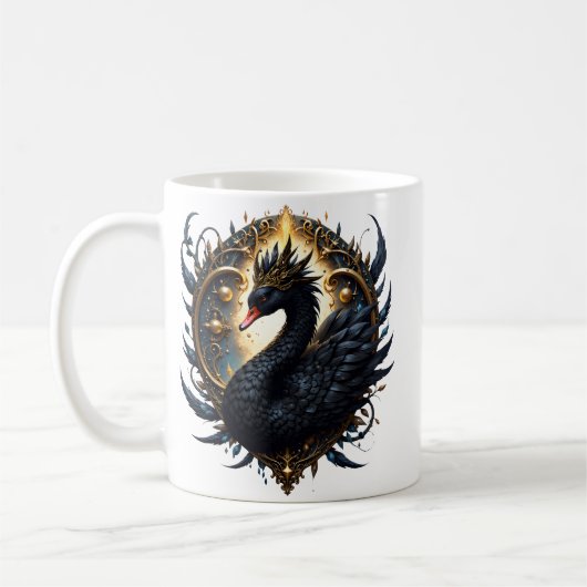 黒い優雅なスワン - ダークファンタジー コーヒーマグカップ (左)