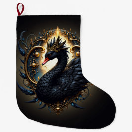 黒い優雅なスワン - ダークファンタジー ラージクリスマスストッキング