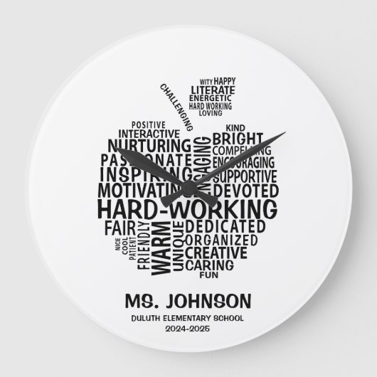 黒い先生の感謝Typograhy Apple ラージ壁時計 (正面)