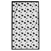 黒い光沢のあるハートかわいいロマンチックなパターン スモールペーパーバッグ (裏面)