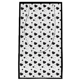 黒い光沢のあるハートかわいいロマンチックなパターン スモールペーパーバッグ