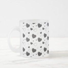 黒い光沢のあるハートかわいいロマンチックなパターン フロストグラスマグカップ