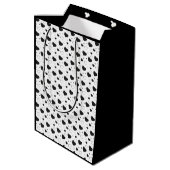 黒い光沢のあるハートかわいいロマンチックなパターン ミディアムペーパーバッグ (裏面アングル)