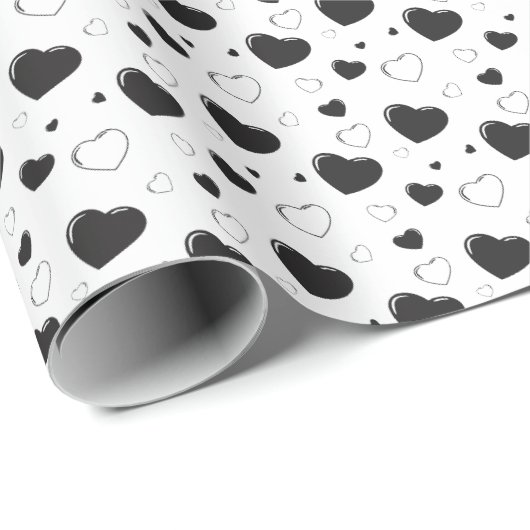 黒い光沢のあるハートかわいいロマンチックなパターン ラッピングペーパー (ロールコーナー)