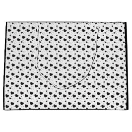 黒い光沢のあるハートかわいいロマンチックなパターン ラージペーパーバッグ