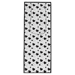 黒い光沢のあるハートかわいいロマンチックなパターン ワインギフトバッグ