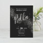 黒い光沢のある輝く誕生日招待状 招待状 (スタンド正面)