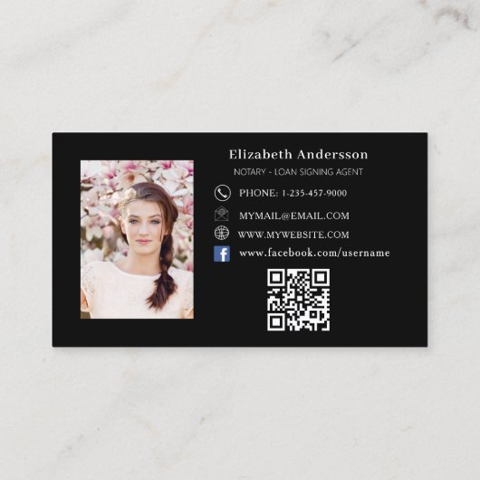 黒い公証人ローン署名エージェントの写真QRコード 名刺 (裏面)