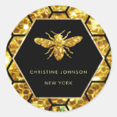 黒い六角ビーのロゴ ラウンドシール (正面)