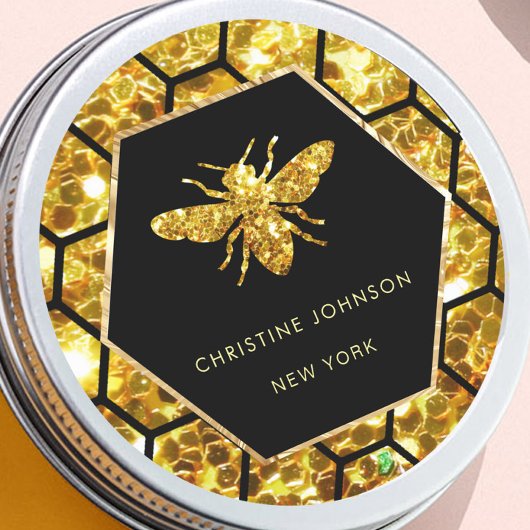 黒い六角ビーのロゴ ラウンドシール