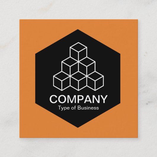 黒い六角形-幾何学的なブロック-オレンジ スクエア名刺 (正面)