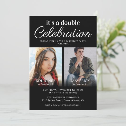 黒い共同誕生日パーティーの招待状 招待状 (スタンド正面)