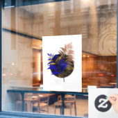 黒い円に青いシダ ウィンドウサイン (カフェ窓)