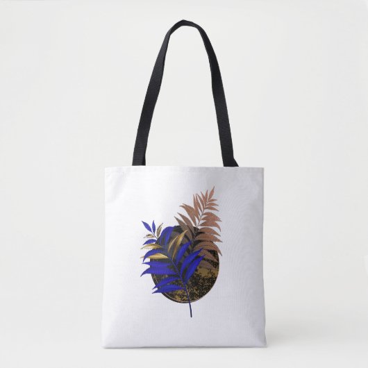 黒い円に青いシダ トートバッグ (正面)