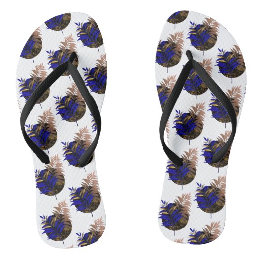 黒い円に青いシダ ビーチサンダル (ソール)