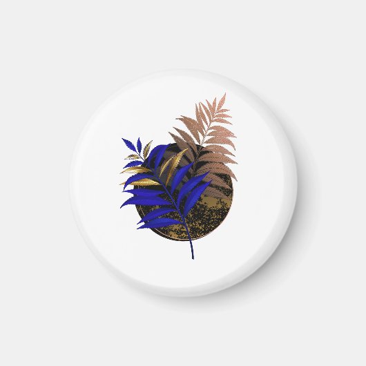 黒い円に青いシダ マグネット (正面)