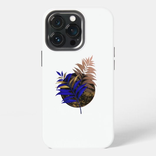 黒い円に青いシダ iPhoneケース (裏面)