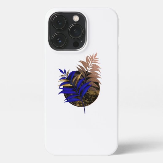 黒い円に青いシダ iPhoneケース (裏面)