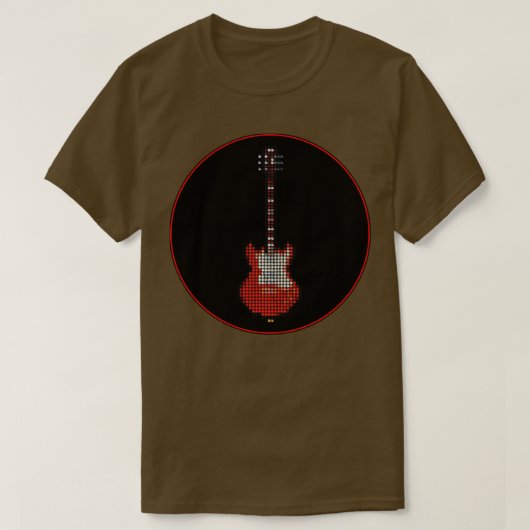 黒い円のタイル張りピクセル赤ピクセルのギター Tシャツ (デザイン正面)