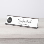 黒い円のビジネスロゴ デスクネームプレート (正面)