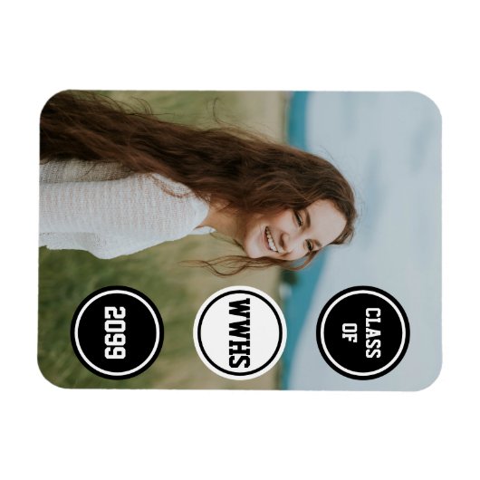 黒い円の写真を使った卒業発表カード マグネット (横)