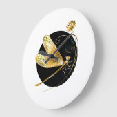 黒い円を描いたゴールデントンボ ラージ壁時計 (傾斜)
