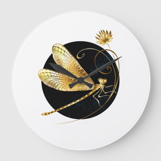 黒い円を描いたゴールデントンボ ラージ壁時計 (正面)