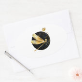 黒い円を描いたゴールデントンボ 楕円形シール (封筒)