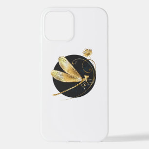 黒い円を描いたゴールデントンボ iPhone 12ケース