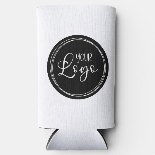 黒い円形にあなたのビジネス ロゴ スリム缶クーラー (正面)