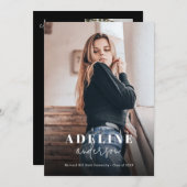 黒い写真のコラージュスタイリッシュスクリプトの卒業 案内状 (正面/裏面)