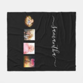 黒い写真の家族のコラージュ名スクリプト フリースブランケット (正面(横))