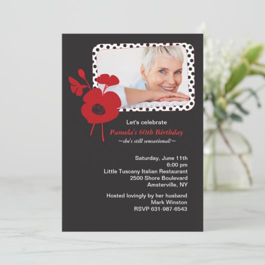 黒い写真の招待状の赤いケシ 招待状 (スタンド正面)