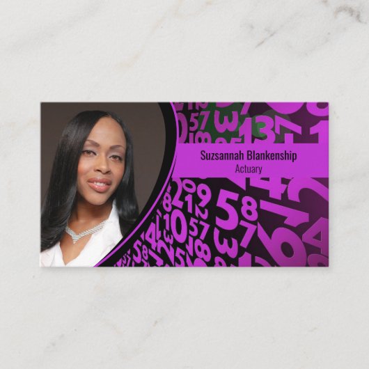 黒い写真の紫カスタムの数字QRコード 名刺 (正面)