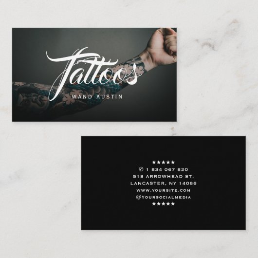 黒い写真のtattoosスクリプトタイポグラフィ 名刺 (正面/裏面)