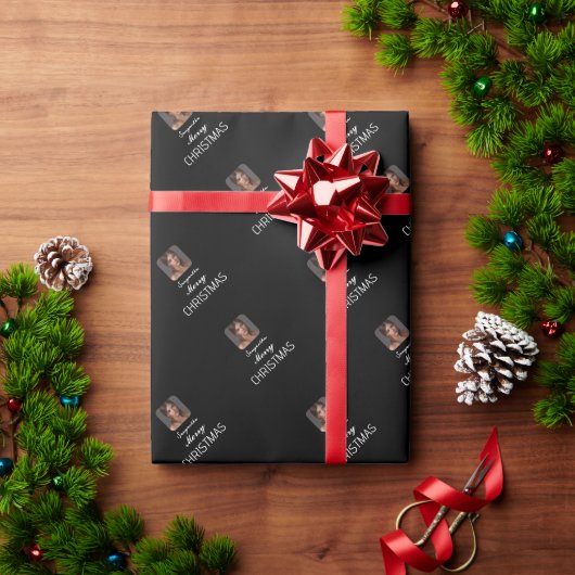 黒い写真エレガントのスクリプト名メリークリスマス ラッピングペーパー (クリスマスギフト)