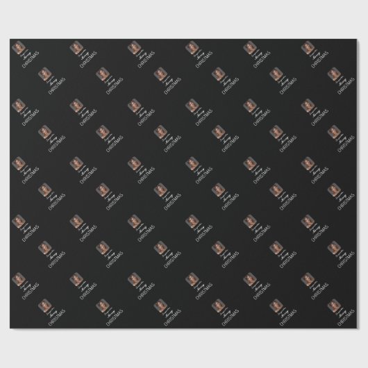 黒い写真エレガントのスクリプト名メリークリスマス ラッピングペーパー (フラット)