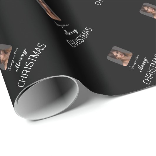 黒い写真エレガントのスクリプト名メリークリスマス ラッピングペーパー (ロールコーナー)