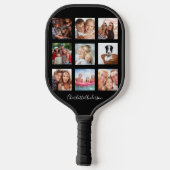 黒い写真コラージュのファミリー名のレポート ピックルボールラケット (裏面)