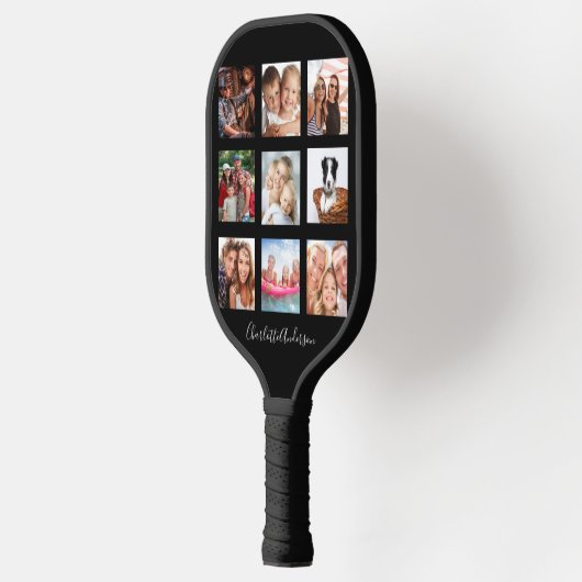 黒い写真コラージュのファミリー名のレポート ピックルボールラケット (左)