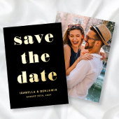 黒い写真モダン日付金ゴールドの保存 箔招待状