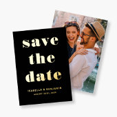 黒い写真モダン日付金ゴールドの保存 箔招待状