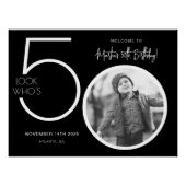 黒い写真モダン50th誕生日ウェルカムサイン ポスター (正面)