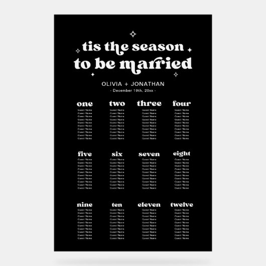 黒い冬の結婚式のシーティンググラフアクリル記号 アクリルサイン (正面)