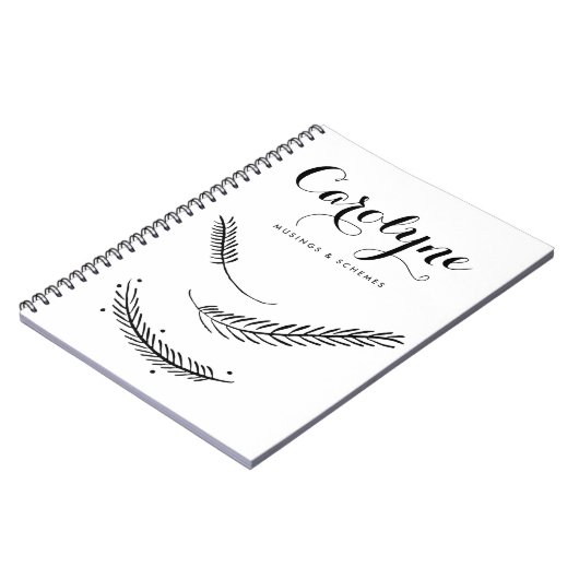 黒い冬の羽の書道パーソナライズされた ノートブック (左側)
