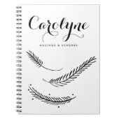 黒い冬の羽の書道パーソナライズされた ノートブック (正面)